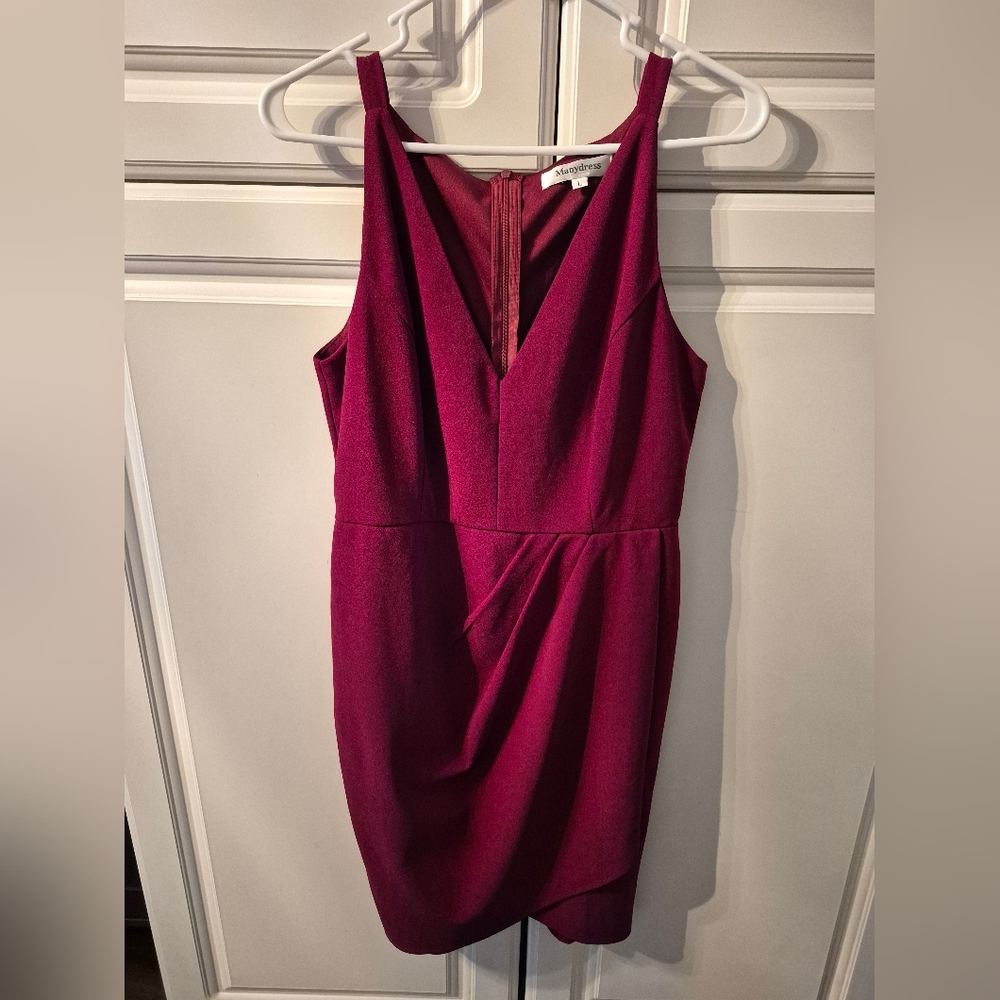 Magenta V-Neck Midi Dress